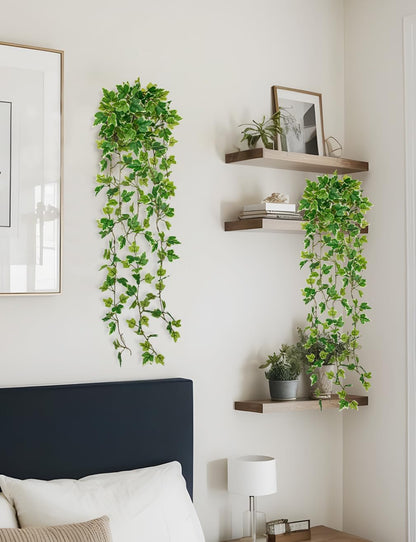 2pcs Artificial Hanging Plants 24" Fake Ivy Vine Faux Ivy Leaves Hanging Plant Greenery for Wall House Room Patio Indoor Outdoor Home Shelf Office Wedding Decor