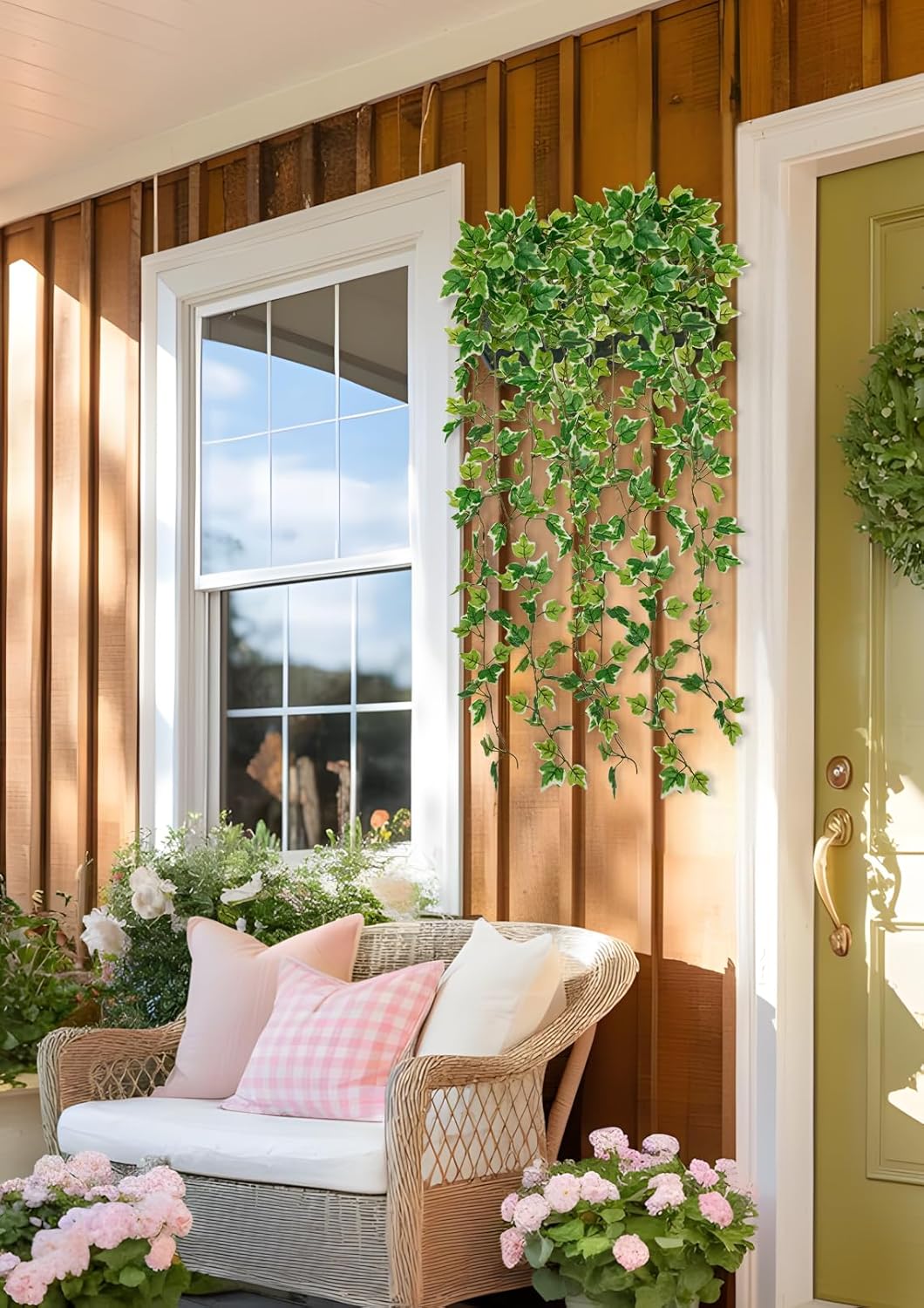 2pcs Artificial Hanging Plants 24" Fake Ivy Vine Faux Ivy Leaves Hanging Plant Greenery for Wall House Room Patio Indoor Outdoor Home Shelf Office Wedding Decor