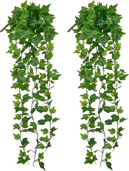 2pcs Artificial Hanging Plants 24" Fake Ivy Vine Faux Ivy Leaves Hanging Plant Greenery for Wall House Room Patio Indoor Outdoor Home Shelf Office Wedding Decor