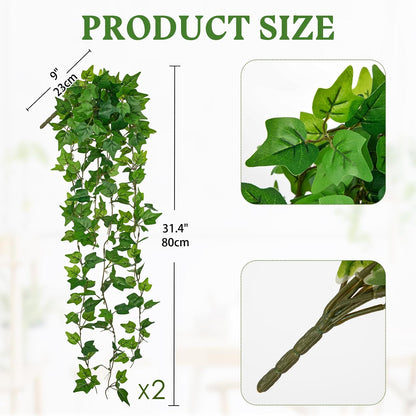 2pcs Artificial Hanging Plants 24" Fake Ivy Vine Faux Ivy Leaves Hanging Plant Greenery for Wall House Room Patio Indoor Outdoor Home Shelf Office Wedding Decor