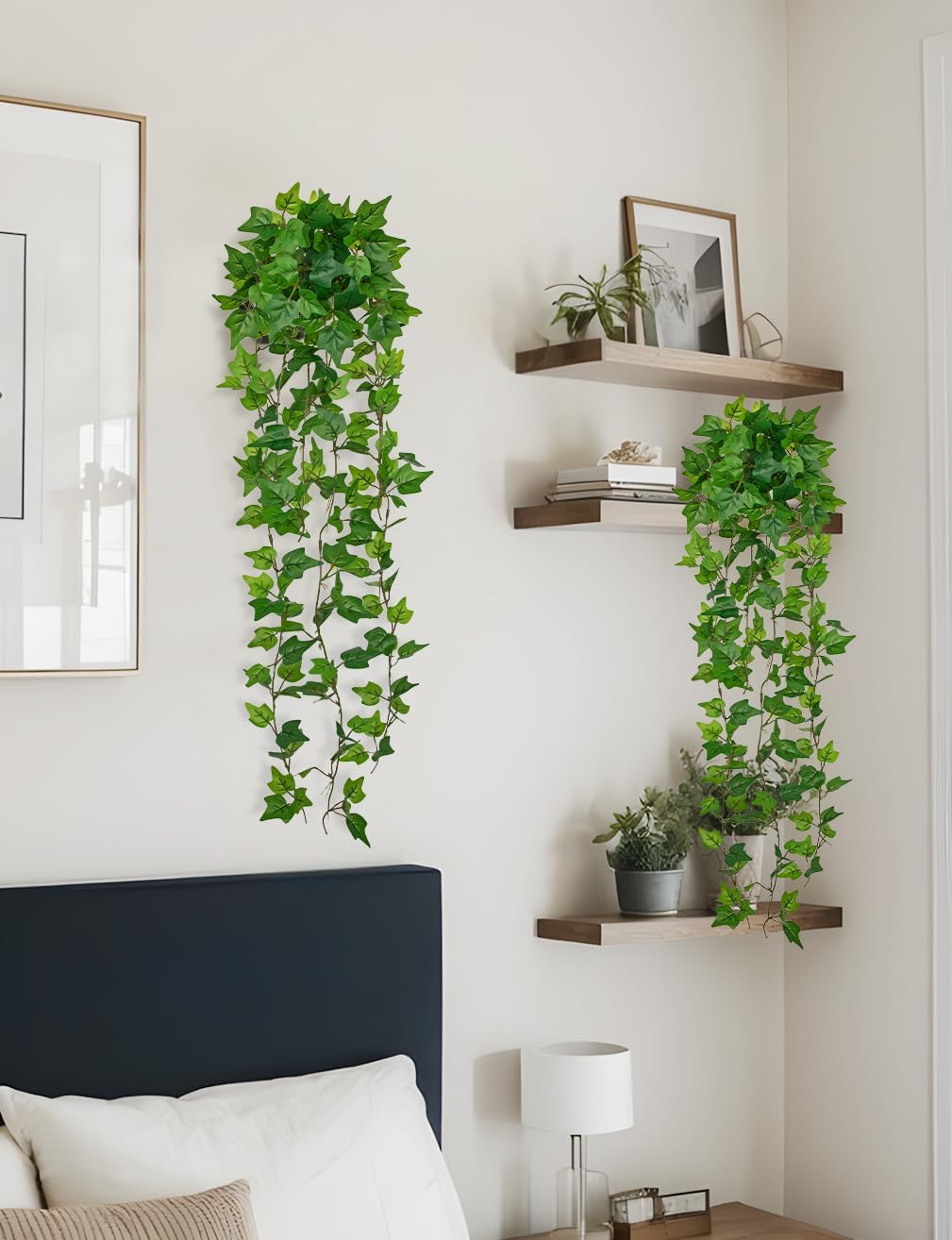 2pcs Artificial Hanging Plants 24" Fake Ivy Vine Faux Ivy Leaves Hanging Plant Greenery for Wall House Room Patio Indoor Outdoor Home Shelf Office Wedding Decor