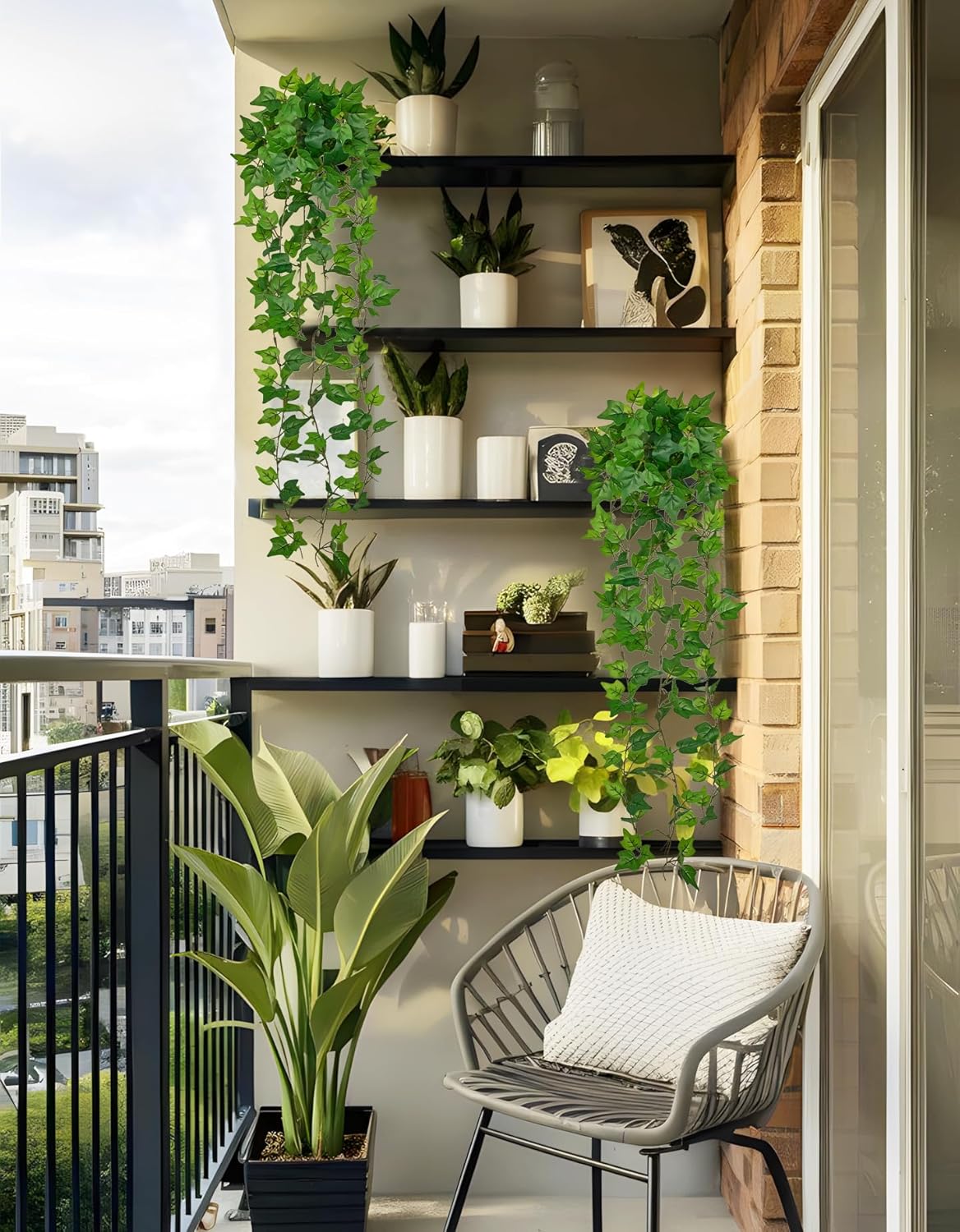 2pcs Artificial Hanging Plants 24" Fake Ivy Vine Faux Ivy Leaves Hanging Plant Greenery for Wall House Room Patio Indoor Outdoor Home Shelf Office Wedding Decor