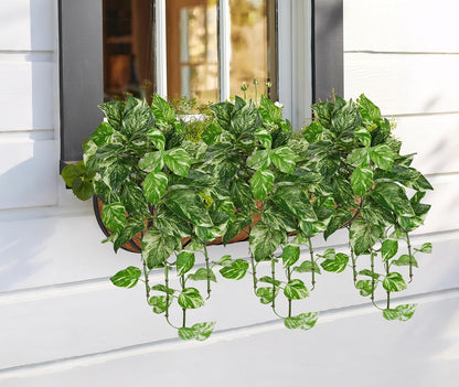 2pcs Artificial Hanging Plants 24" Fake Ivy Vine Faux Ivy Leaves Hanging Plant Greenery for Wall House Room Patio Indoor Outdoor Home Shelf Office Wedding Decor