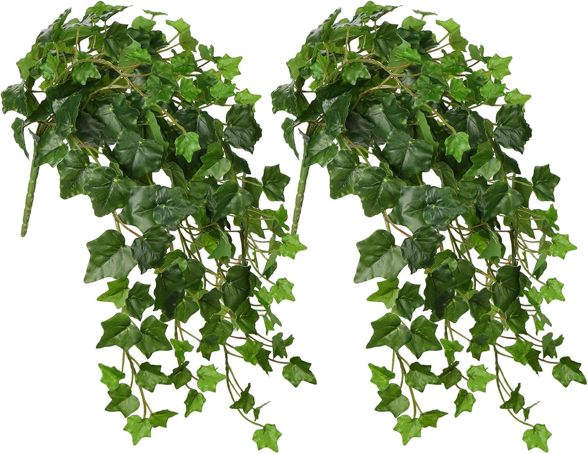 2pcs Artificial Hanging Plants 24" Fake Ivy Vine Faux Ivy Leaves Hanging Plant Greenery for Wall House Room Patio Indoor Outdoor Home Shelf Office Wedding Decor
