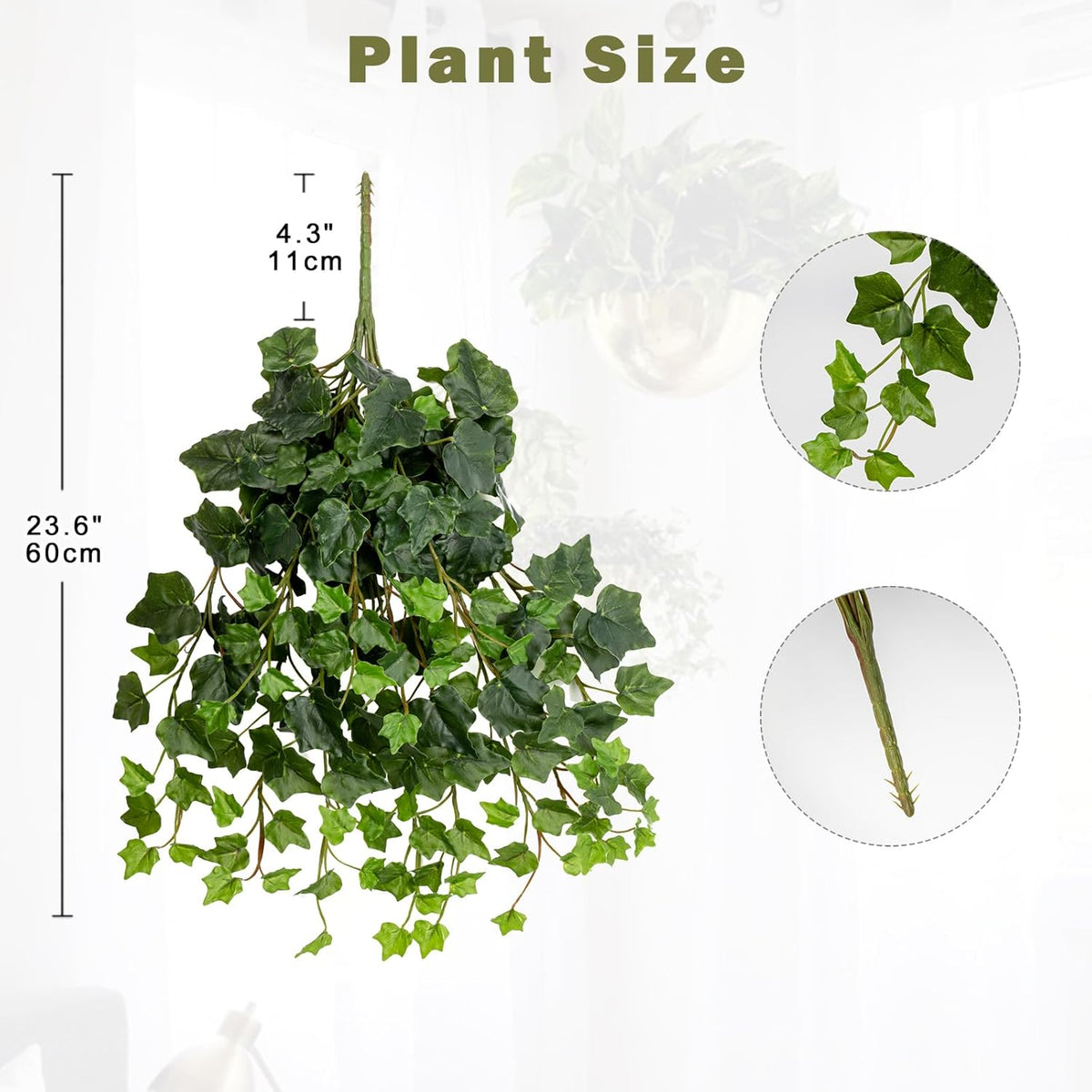 2pcs Artificial Hanging Plants 24" Fake Ivy Vine Faux Ivy Leaves Hanging Plant Greenery for Wall House Room Patio Indoor Outdoor Home Shelf Office Wedding Decor
