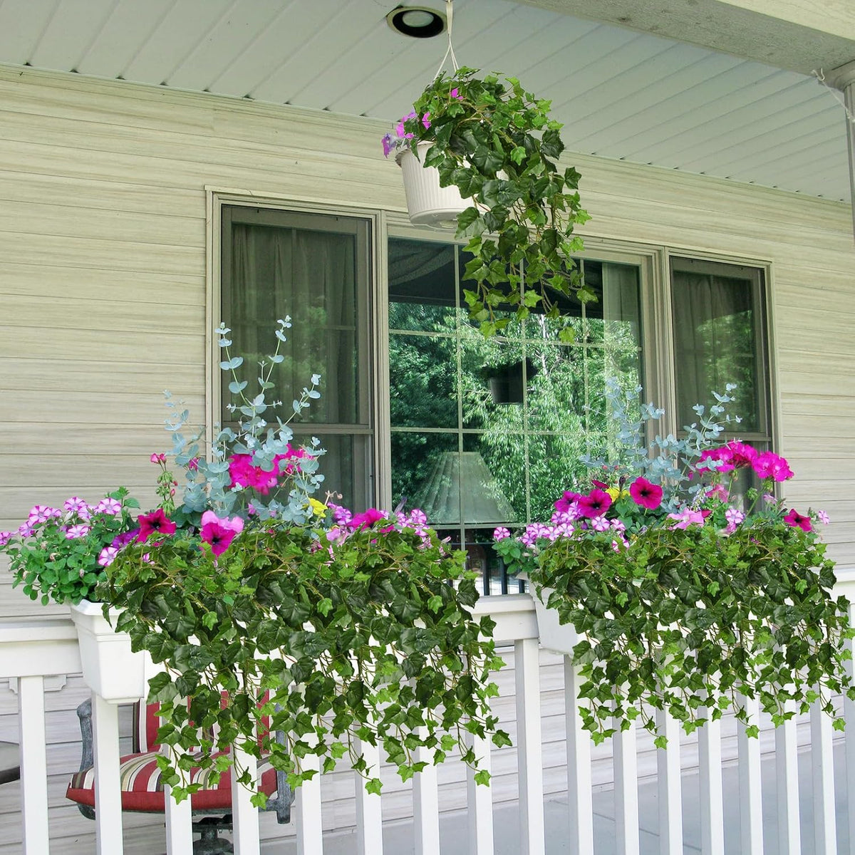 2pcs Artificial Hanging Plants 24" Fake Ivy Vine Faux Ivy Leaves Hanging Plant Greenery for Wall House Room Patio Indoor Outdoor Home Shelf Office Wedding Decor