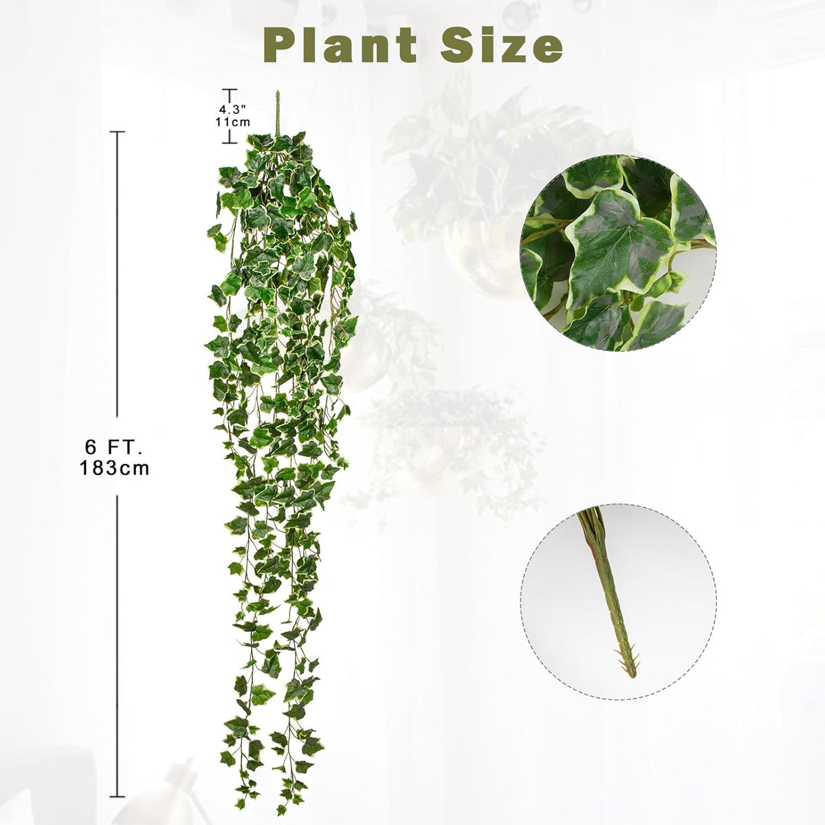 2pcs Artificial Hanging Plants 24" Fake Ivy Vine Faux Ivy Leaves Hanging Plant Greenery for Wall House Room Patio Indoor Outdoor Home Shelf Office Wedding Decor