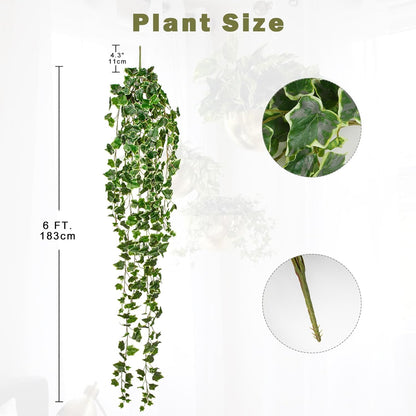 2pcs Artificial Hanging Plants 24" Fake Ivy Vine Faux Ivy Leaves Hanging Plant Greenery for Wall House Room Patio Indoor Outdoor Home Shelf Office Wedding Decor