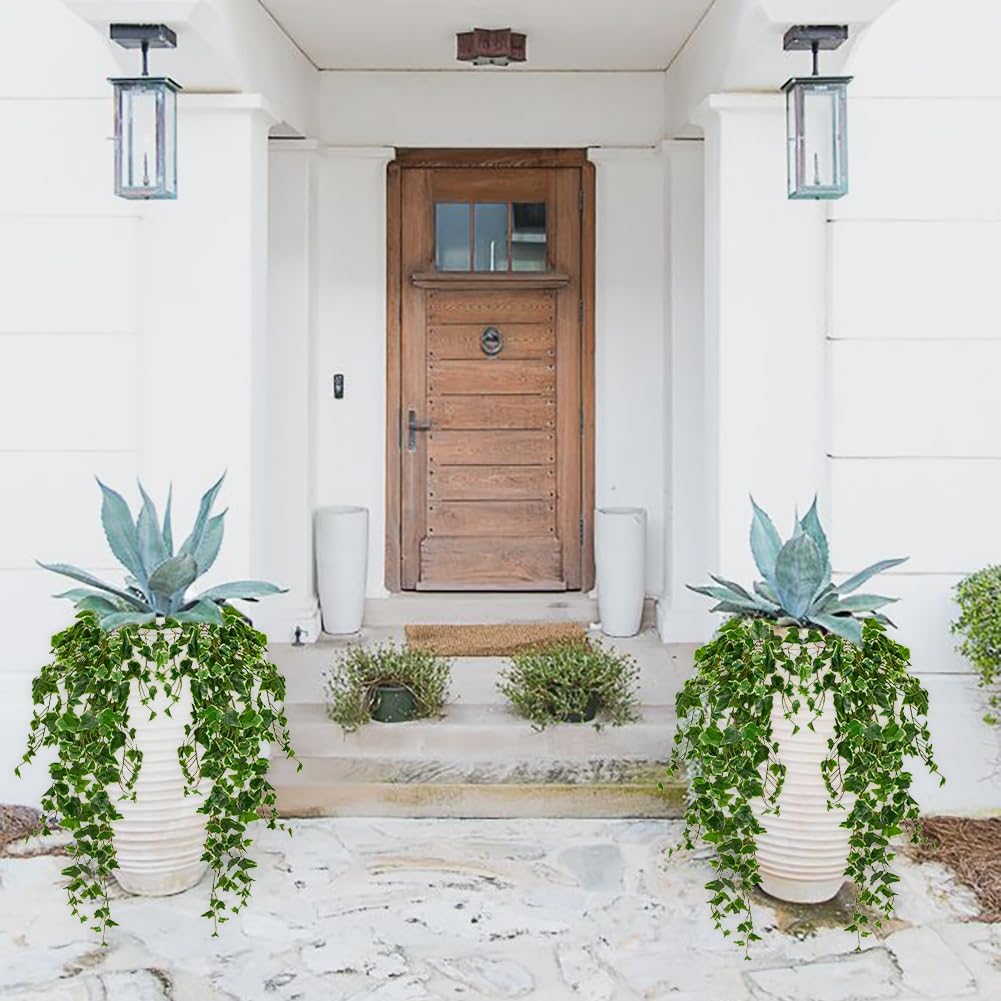 2pcs Artificial Hanging Plants 24" Fake Ivy Vine Faux Ivy Leaves Hanging Plant Greenery for Wall House Room Patio Indoor Outdoor Home Shelf Office Wedding Decor