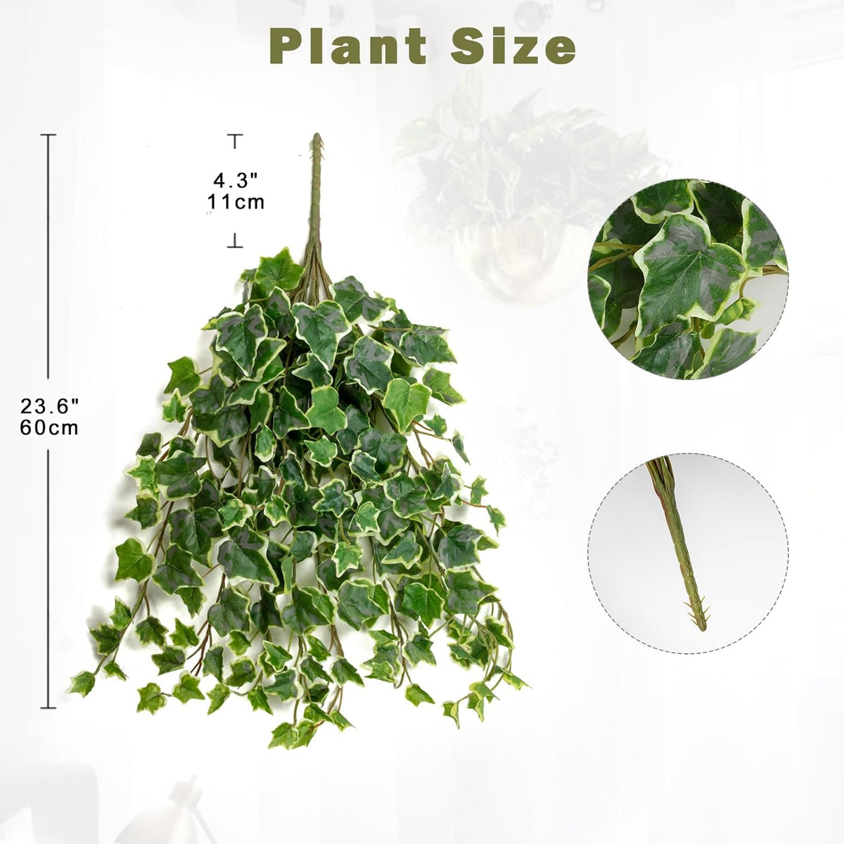 2pcs Artificial Hanging Plants 24" Fake Ivy Vine Faux Ivy Leaves Hanging Plant Greenery for Wall House Room Patio Indoor Outdoor Home Shelf Office Wedding Decor