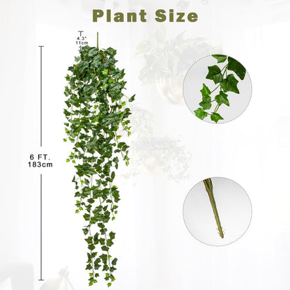 2pcs Artificial Hanging Plants 24" Fake Ivy Vine Faux Ivy Leaves Hanging Plant Greenery for Wall House Room Patio Indoor Outdoor Home Shelf Office Wedding Decor