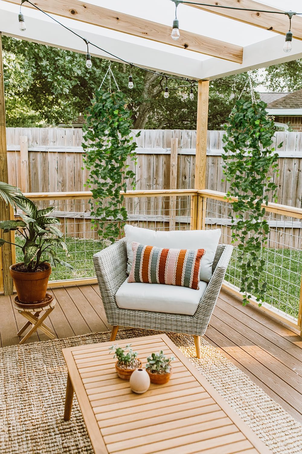 2pcs Artificial Hanging Plants 24" Fake Ivy Vine Faux Ivy Leaves Hanging Plant Greenery for Wall House Room Patio Indoor Outdoor Home Shelf Office Wedding Decor