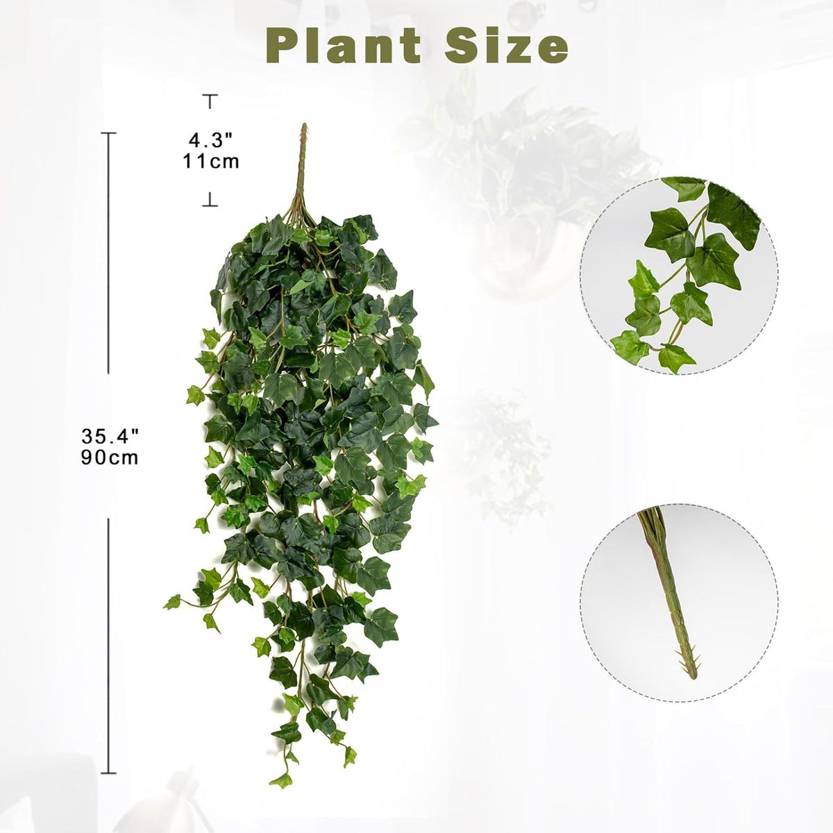 2pcs Artificial Hanging Plants 24" Fake Ivy Vine Faux Ivy Leaves Hanging Plant Greenery for Wall House Room Patio Indoor Outdoor Home Shelf Office Wedding Decor