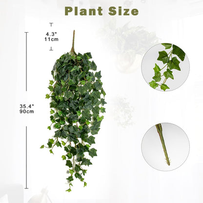 2pcs Artificial Hanging Plants 24" Fake Ivy Vine Faux Ivy Leaves Hanging Plant Greenery for Wall House Room Patio Indoor Outdoor Home Shelf Office Wedding Decor