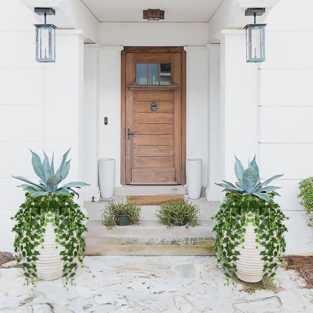 2pcs Artificial Hanging Plants 24" Fake Ivy Vine Faux Ivy Leaves Hanging Plant Greenery for Wall House Room Patio Indoor Outdoor Home Shelf Office Wedding Decor