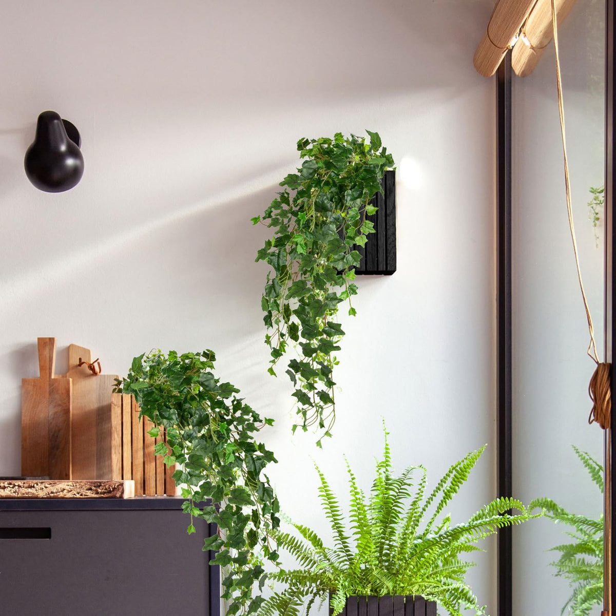 2pcs Artificial Hanging Plants 24" Fake Ivy Vine Faux Ivy Leaves Hanging Plant Greenery for Wall House Room Patio Indoor Outdoor Home Shelf Office Wedding Decor