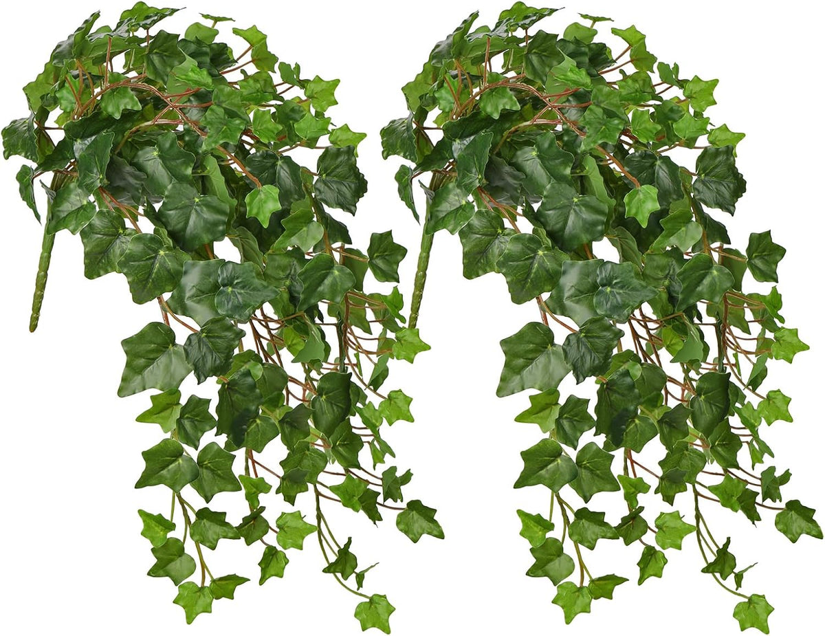 2pcs Artificial Hanging Plants 24" Fake Ivy Vine Faux Ivy Leaves Hanging Plant Greenery for Wall House Room Patio Indoor Outdoor Home Shelf Office Wedding Decor