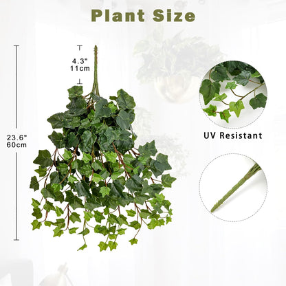 2pcs Artificial Hanging Plants 24" Fake Ivy Vine Faux Ivy Leaves Hanging Plant Greenery for Wall House Room Patio Indoor Outdoor Home Shelf Office Wedding Decor