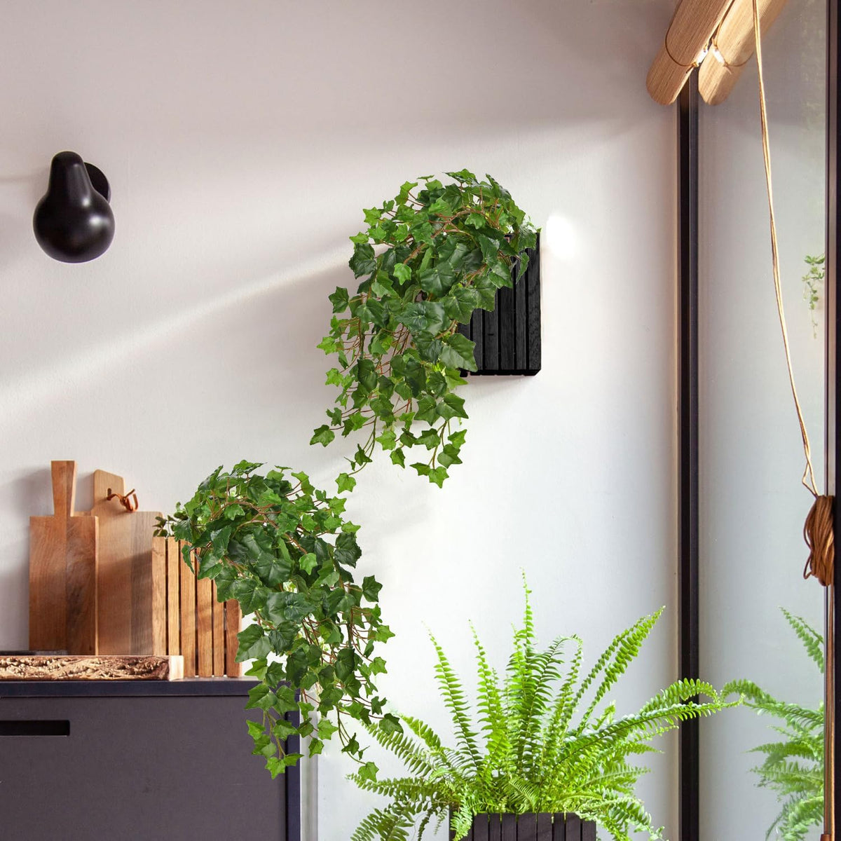 2pcs Artificial Hanging Plants 24" Fake Ivy Vine Faux Ivy Leaves Hanging Plant Greenery for Wall House Room Patio Indoor Outdoor Home Shelf Office Wedding Decor