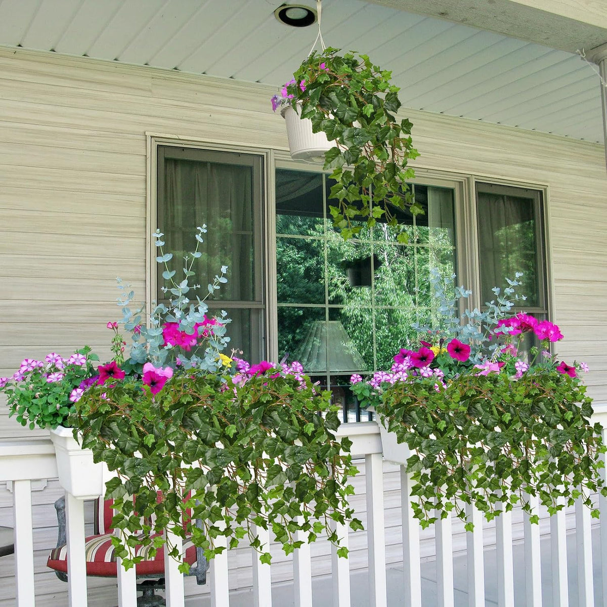2pcs Artificial Hanging Plants 24" Fake Ivy Vine Faux Ivy Leaves Hanging Plant Greenery for Wall House Room Patio Indoor Outdoor Home Shelf Office Wedding Decor