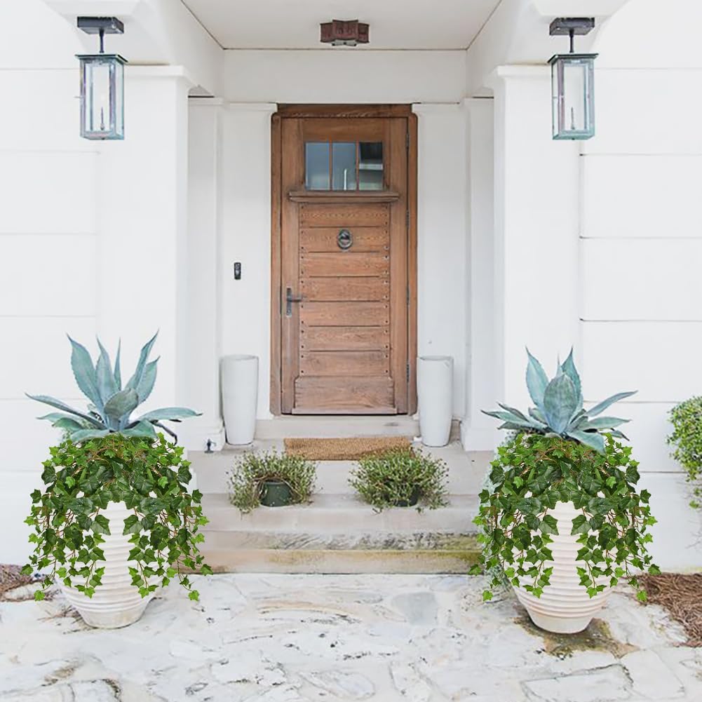 2pcs Artificial Hanging Plants 24" Fake Ivy Vine Faux Ivy Leaves Hanging Plant Greenery for Wall House Room Patio Indoor Outdoor Home Shelf Office Wedding Decor