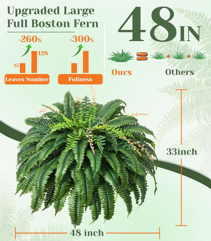 48 inch 128 Leaves Artificial Ferns for Outdoors Look Real Fake Ferns