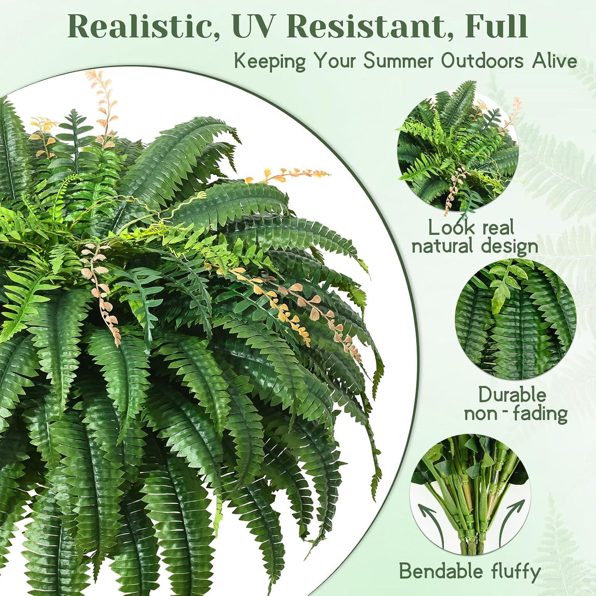 48 inch 128 Leaves Artificial Ferns for Outdoors Look Real Fake Ferns