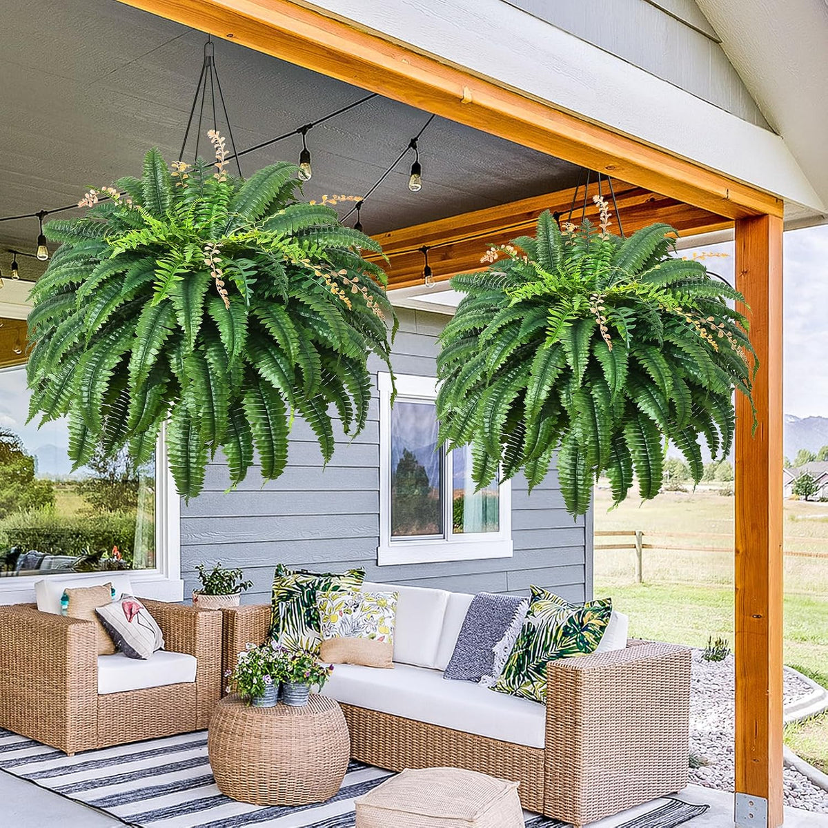 48 inch 128 Leaves Artificial Ferns for Outdoors Look Real Fake Ferns