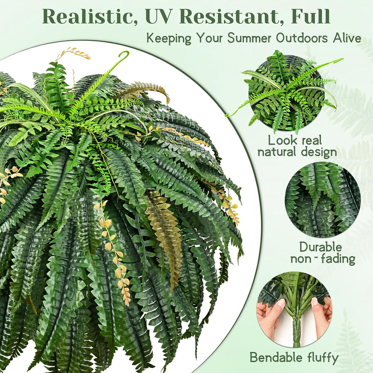 48 inch 128 Leaves Artificial Ferns for Outdoors Look Real Fake Ferns