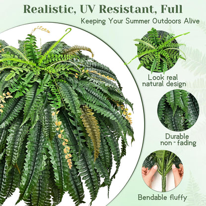 48 inch 128 Leaves Artificial Ferns for Outdoors Look Real Fake Ferns