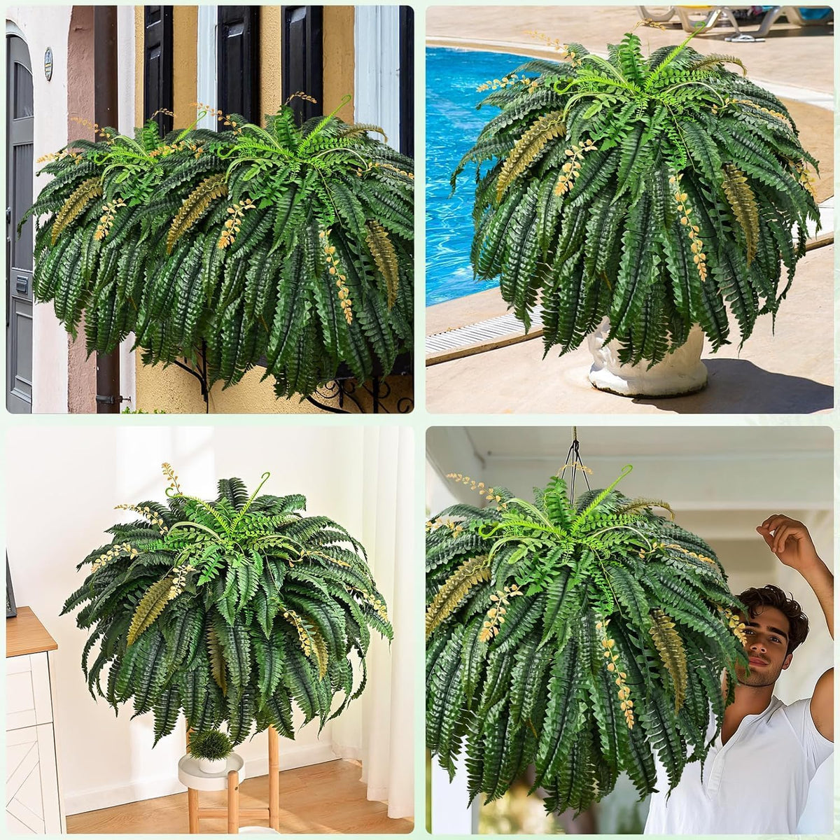 48 inch 128 Leaves Artificial Ferns for Outdoors Look Real Fake Ferns