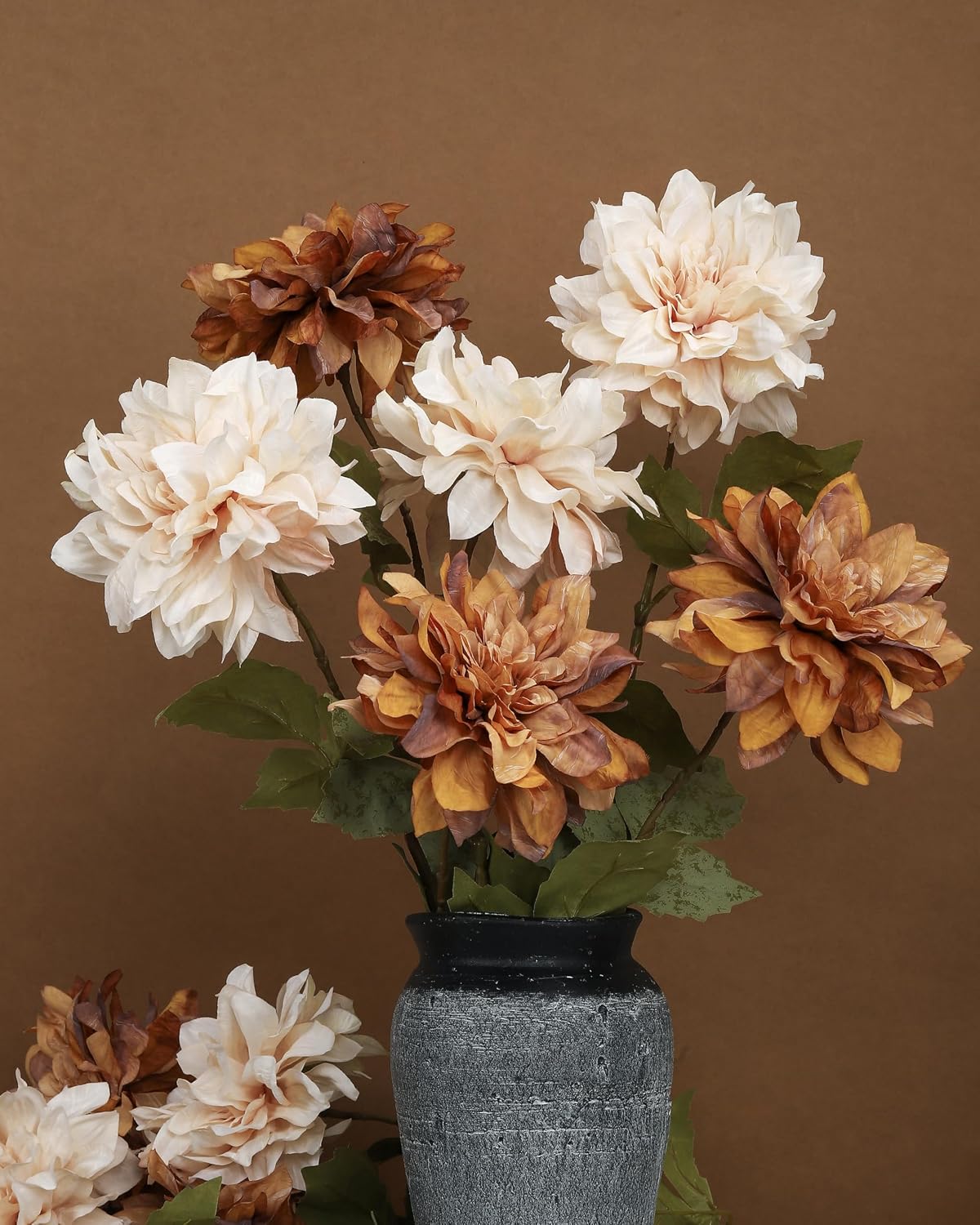 6PCS Artificial Dahlia Flowers,23.5" Long Stems(Light Champagne)
