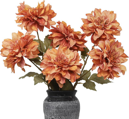 6PCS Artificial Dahlia Flowers,23.5" Long Stems(Light Champagne)