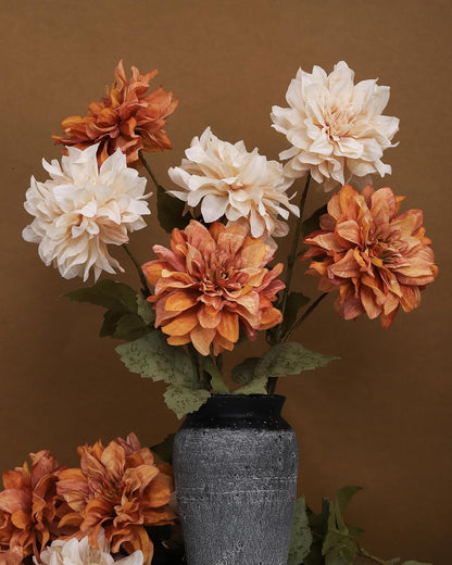 6PCS Artificial Dahlia Flowers,23.5" Long Stems(Light Champagne)