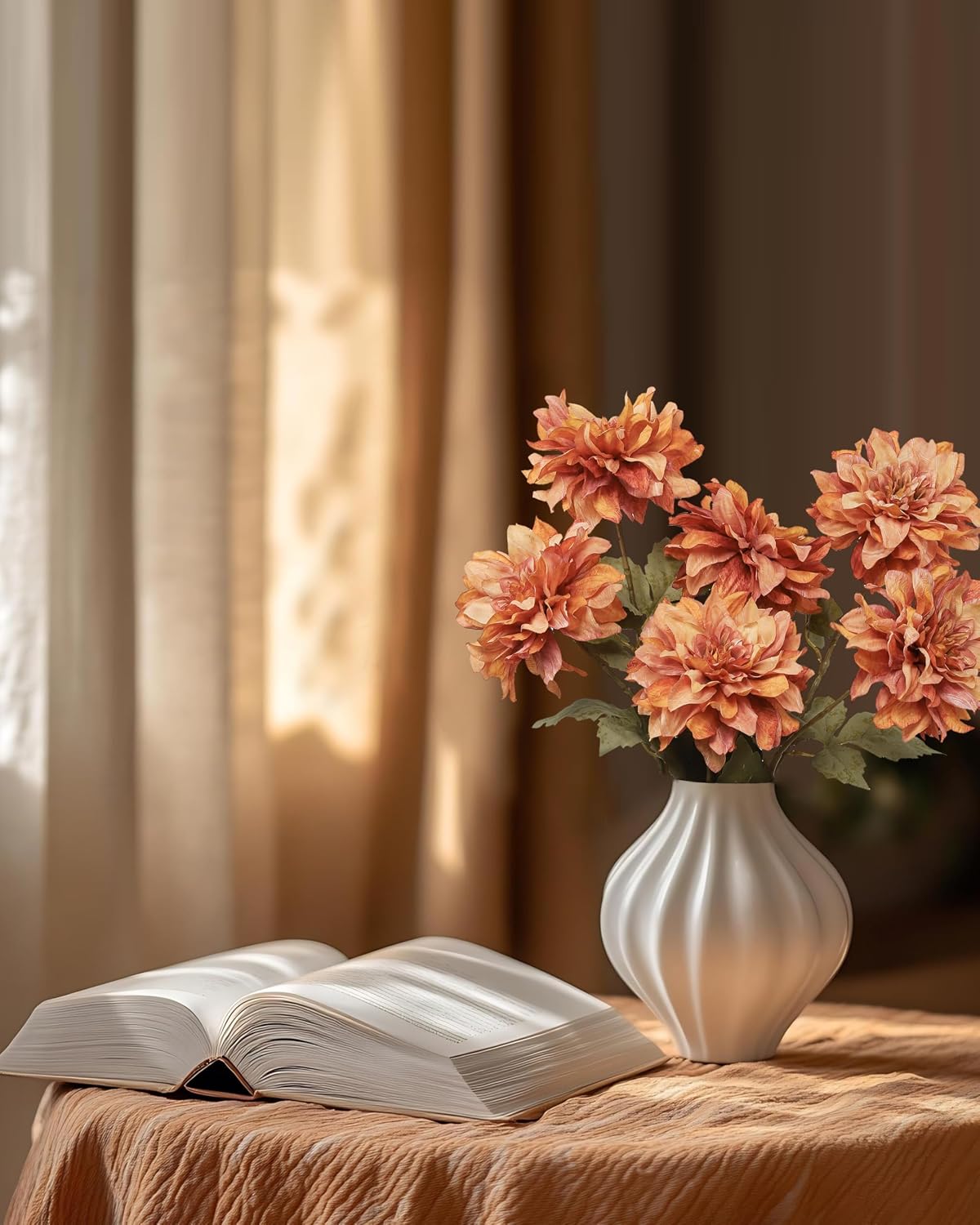 6PCS Artificial Dahlia Flowers,23.5" Long Stems(Light Champagne)
