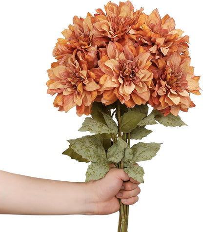 6PCS Artificial Dahlia Flowers,23.5" Long Stems(Light Champagne)