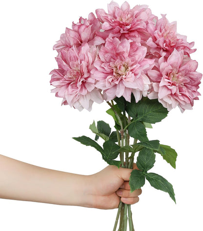 6PCS Artificial Dahlia Flowers,23.5" Long Stems(Light Champagne)