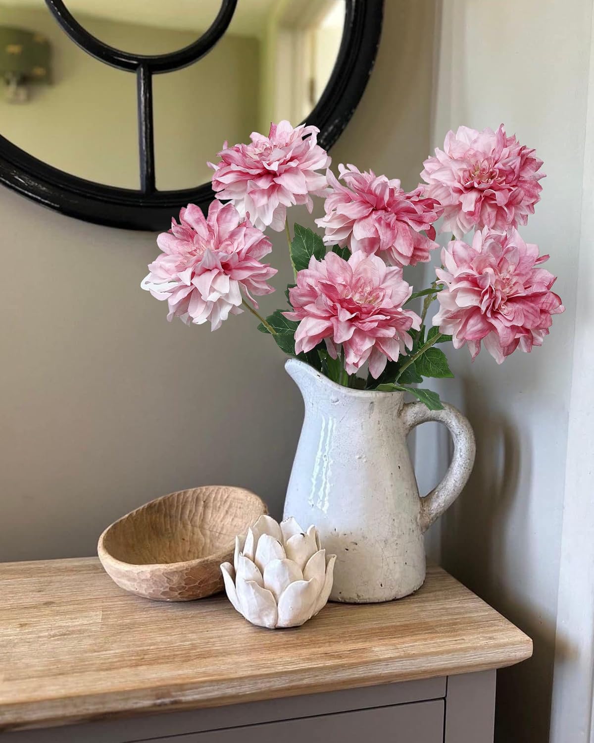 6PCS Artificial Dahlia Flowers,23.5" Long Stems(Light Champagne)