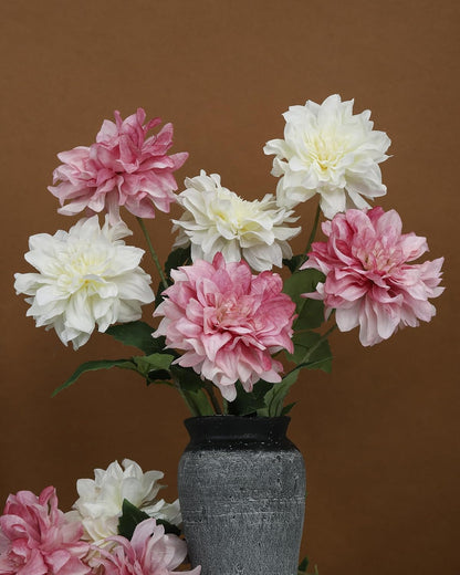 6PCS Artificial Dahlia Flowers,23.5" Long Stems(Light Champagne)