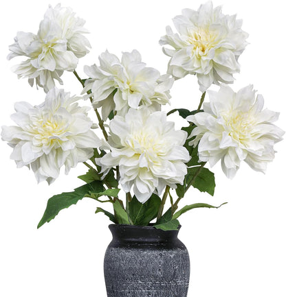 6PCS Artificial Dahlia Flowers,23.5" Long Stems(Light Champagne)