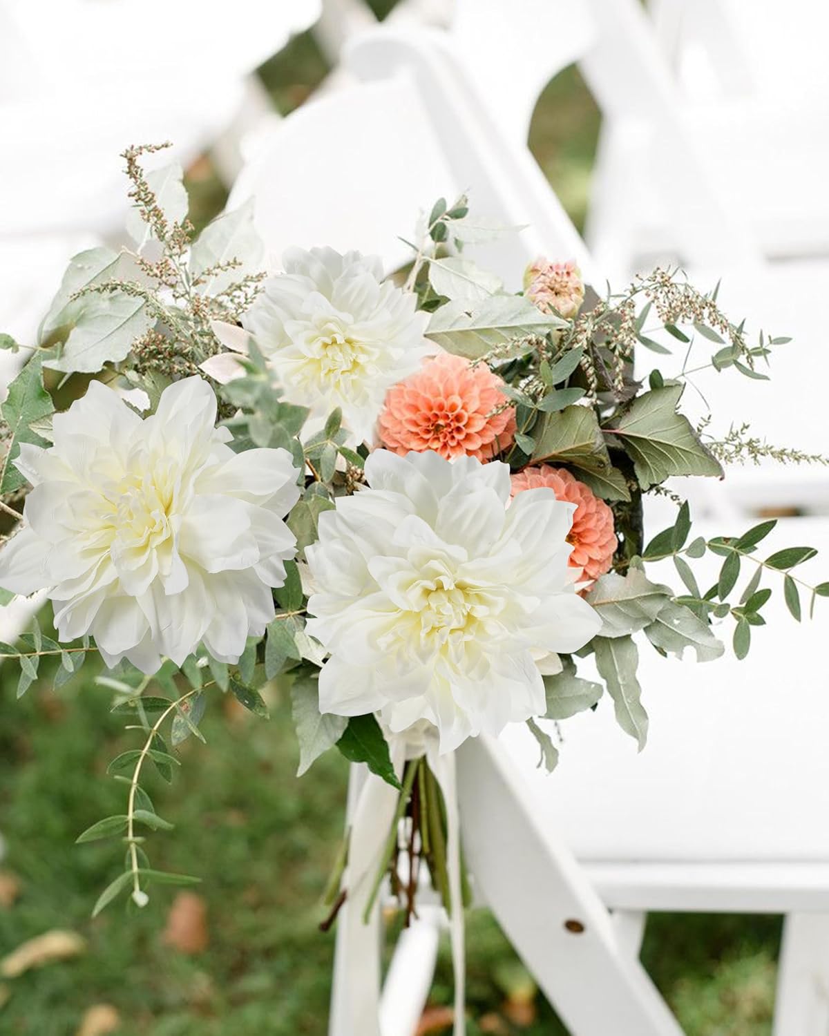 6PCS Artificial Dahlia Flowers,23.5" Long Stems(Light Champagne)