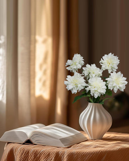 6PCS Artificial Dahlia Flowers,23.5" Long Stems(Light Champagne)