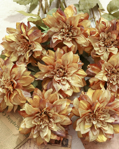 6PCS Artificial Dahlia Flowers,23.5" Long Stems(Light Champagne)