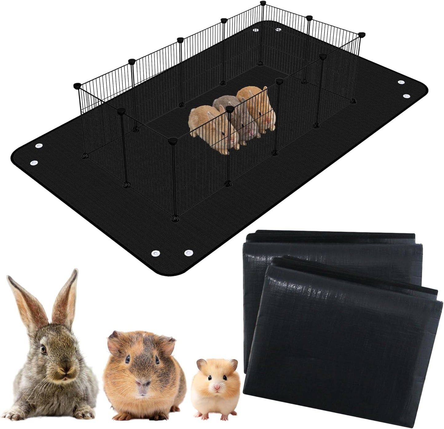 Waterproof Pet Playpen Mats for Bunny, 1 Pack Plastic Floor Mat 59 x 39 in, Reusable Black Cage Liner for Hamsters, Ferrets, Guinea Pig, Rabbits and Other Small Animals