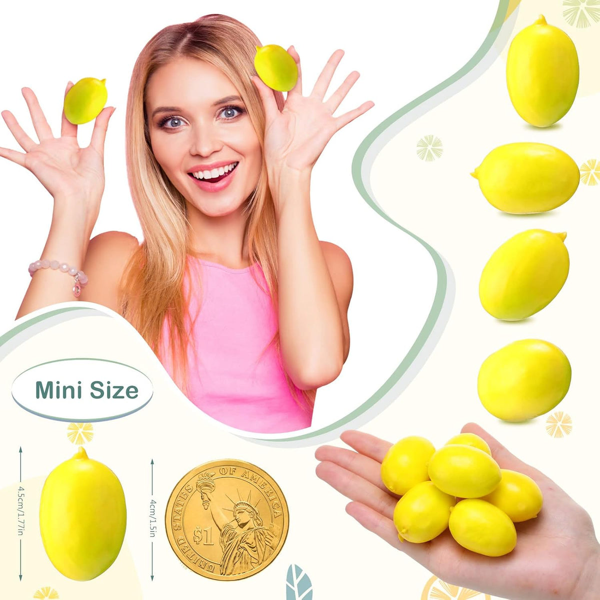 100 Pcs Fake Lemons Decor Artificial Faux Lemon Bowl Filler, 1.2x1.8 in