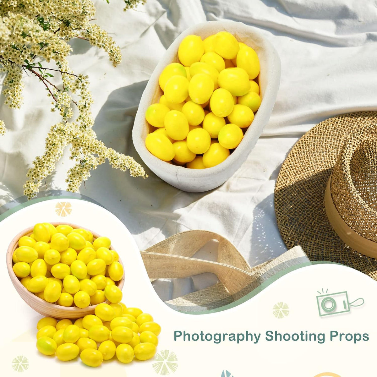 100 Pcs Fake Lemons Decor Artificial Faux Lemon Bowl Filler, 1.2x1.8 in