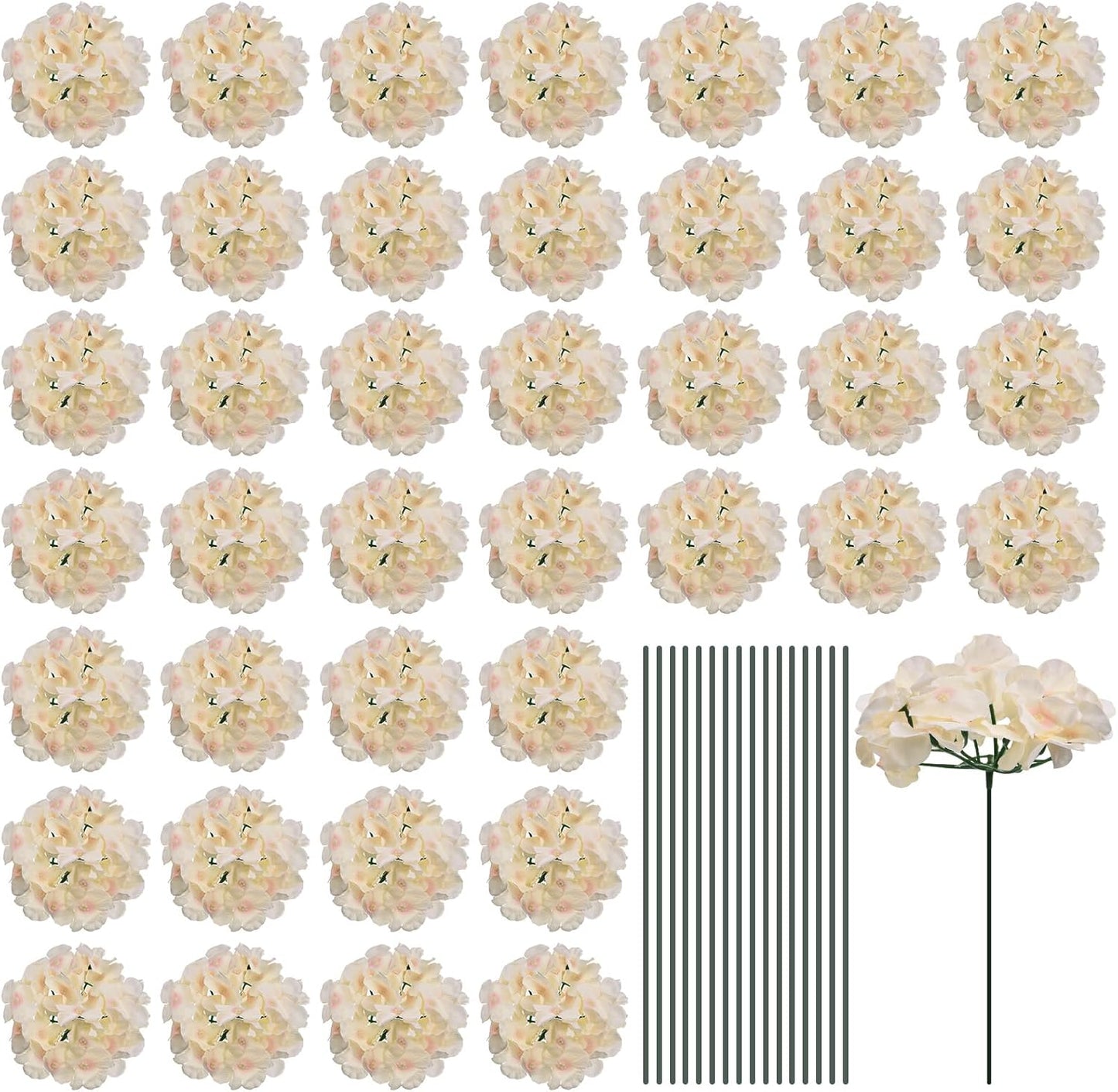 Silk Artificial Hydrangea Flowers, Pink Artificial Flowers Heads with Stems, Full Hydrangea Flowers for Wedding Centerpieces, Party Decoration 30 Set