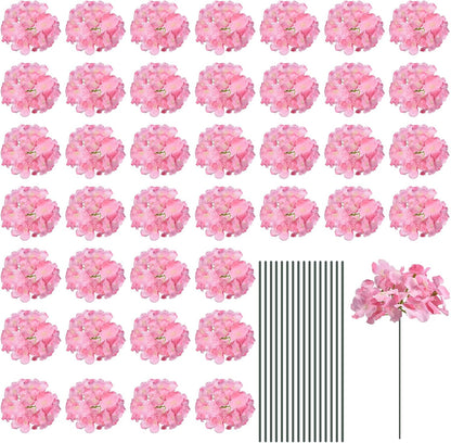 Silk Artificial Hydrangea Flowers, Pink Artificial Flowers Heads with Stems, Full Hydrangea Flowers for Wedding Centerpieces, Party Decoration 30 Set
