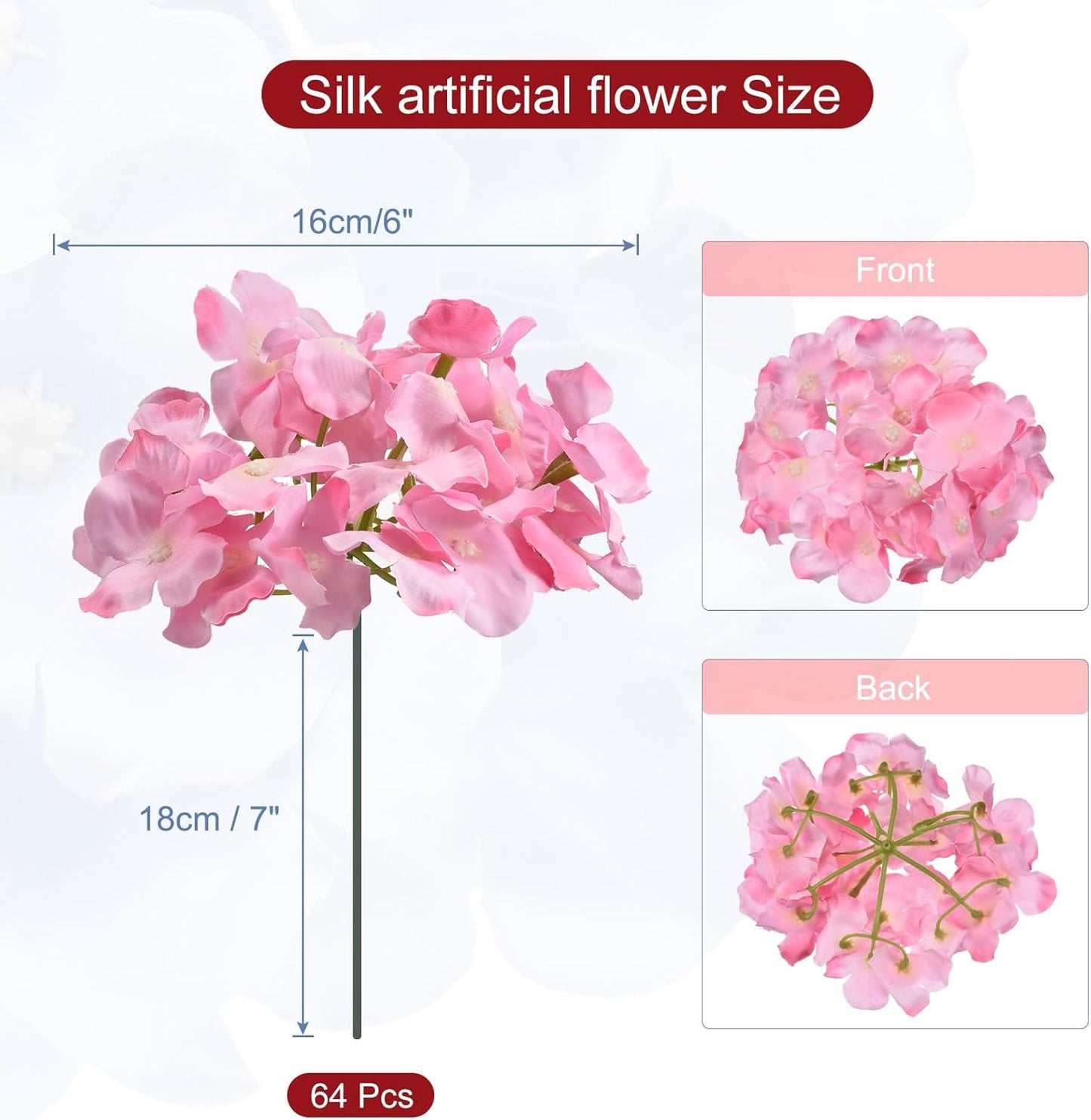 Silk Artificial Hydrangea Flowers, Pink Artificial Flowers Heads with Stems, Full Hydrangea Flowers for Wedding Centerpieces, Party Decoration 30 Set