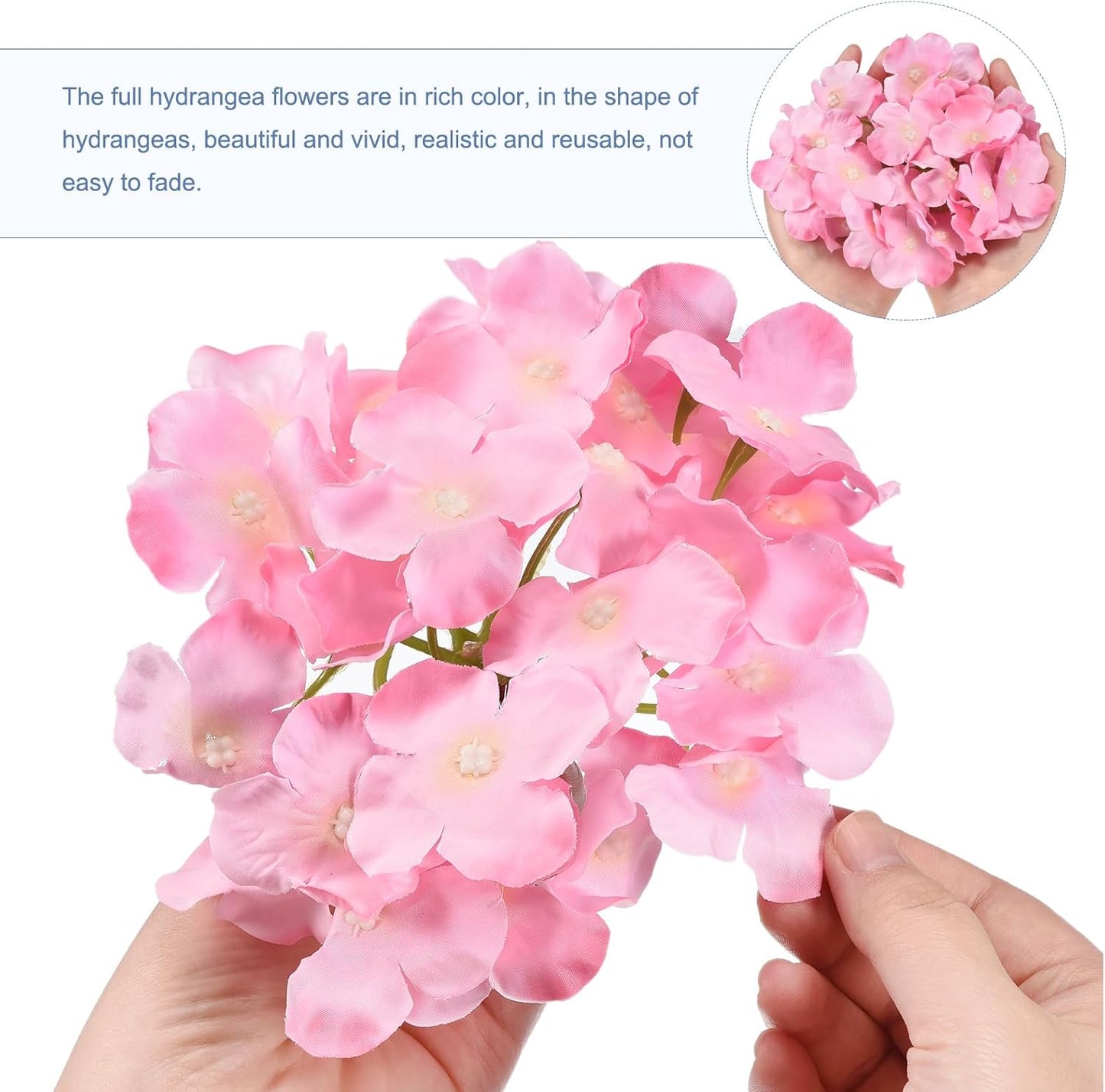 Silk Artificial Hydrangea Flowers, Pink Artificial Flowers Heads with Stems, Full Hydrangea Flowers for Wedding Centerpieces, Party Decoration 30 Set